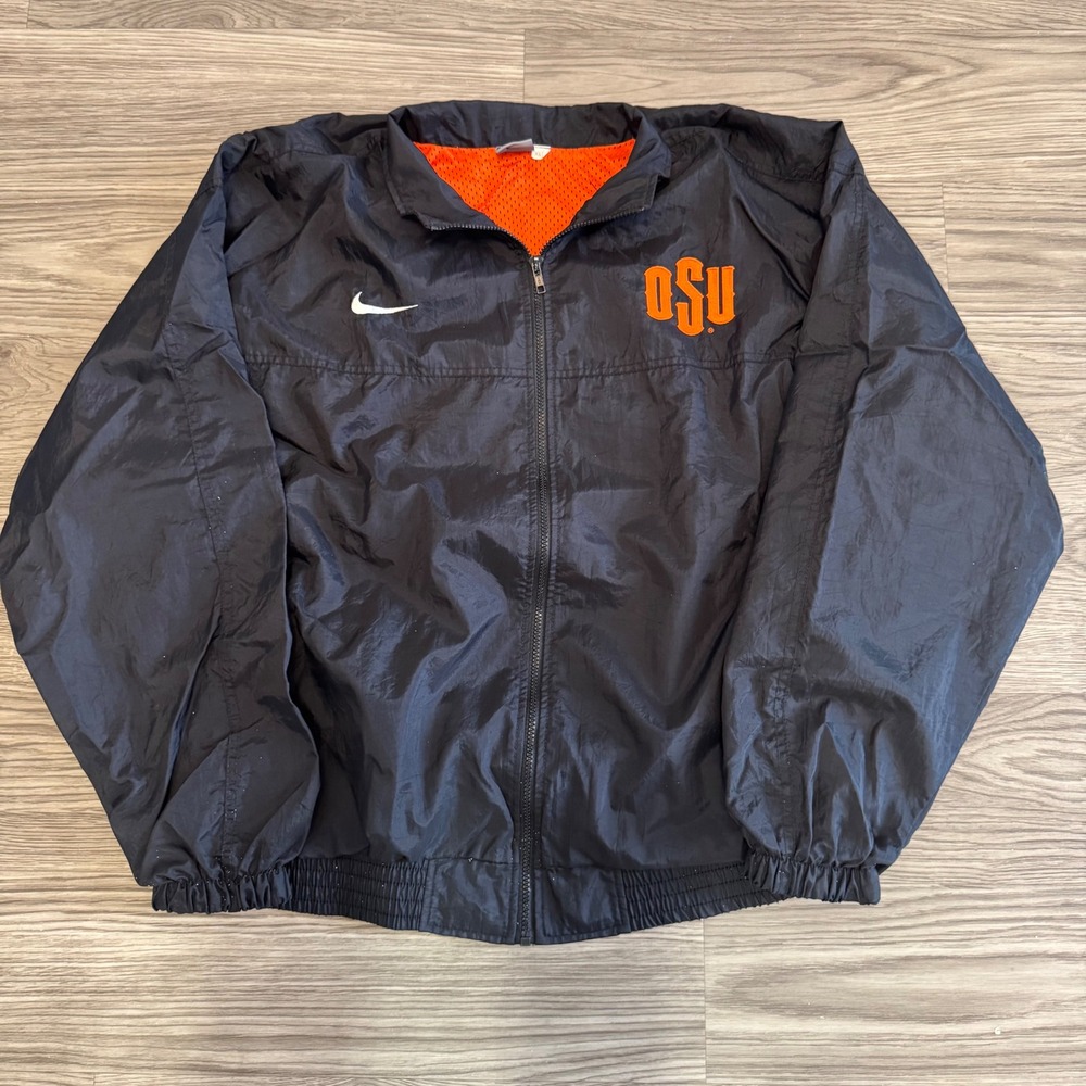 Vintage 90s Nike OSU Oklahoma State University Windbreaker Jacket Black Mens XL